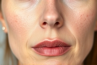 Close-up of skin with enlarged pores improving to a refined texture.
